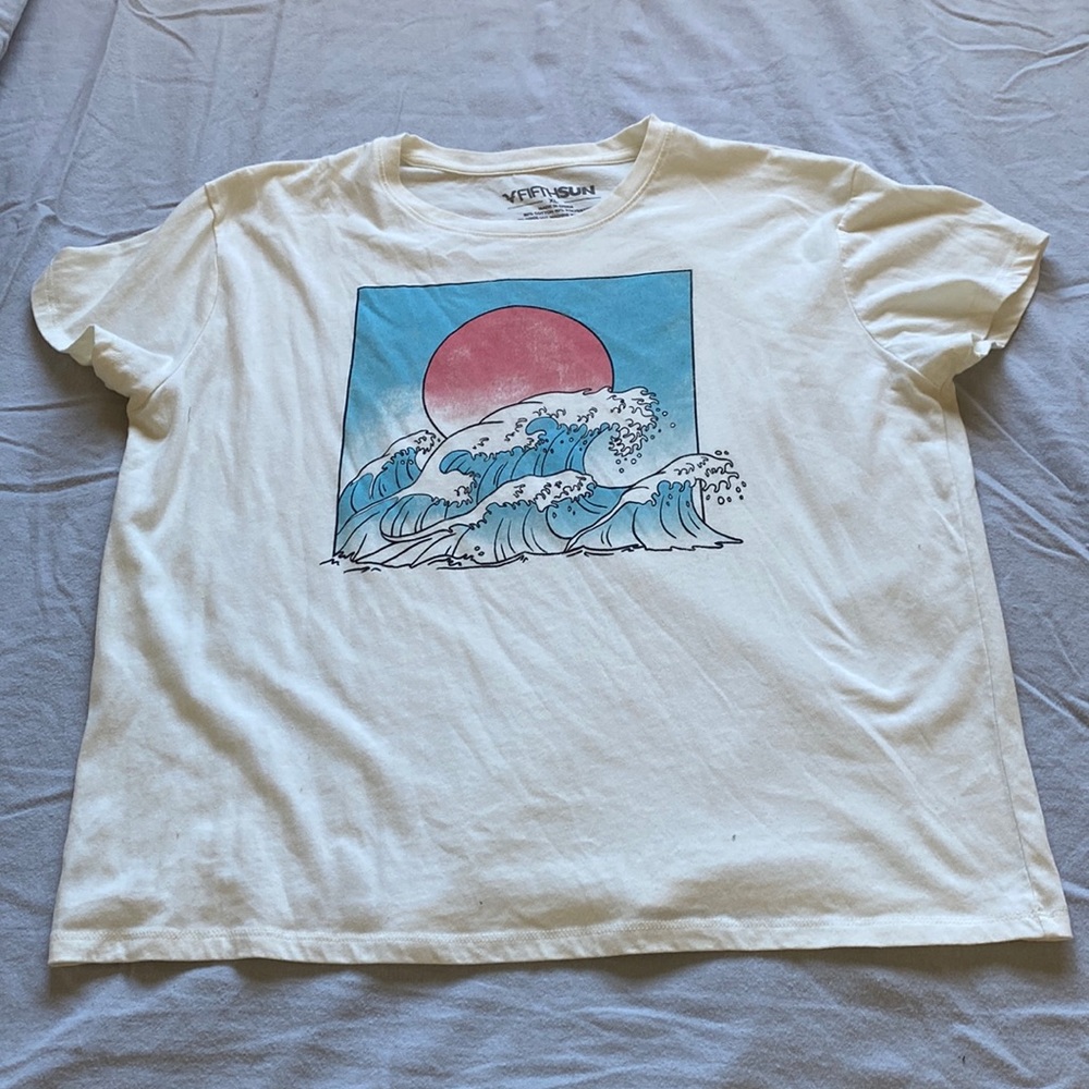 white shirt with wave print